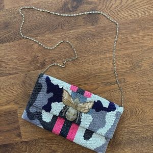 MOYNA Envelope Hand Beaded Flap Clutch Bee Hand Embellished Clutch